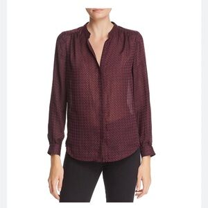 Joie Burgundy Button-Down Split Neck Blouse